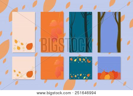 Set Of  Backgrounds With Autumn Elements For Social Media Networks. Templates For Story And Post Wit