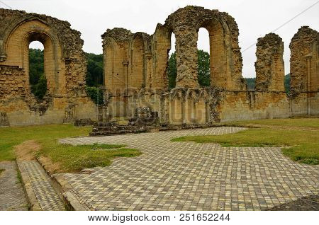 A View Of The Ruins Of The Medieval Byland Abbey In North Yorkshire