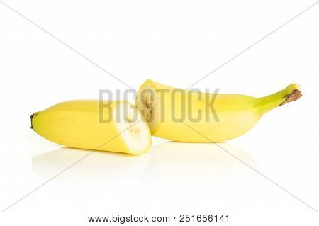Group Of Two Halves Of Fresh Yellow Banana Isolated On White Background