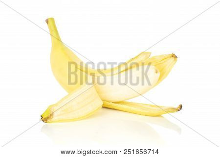 One Whole Opened Fresh Yellow Banana Isolated On White Background