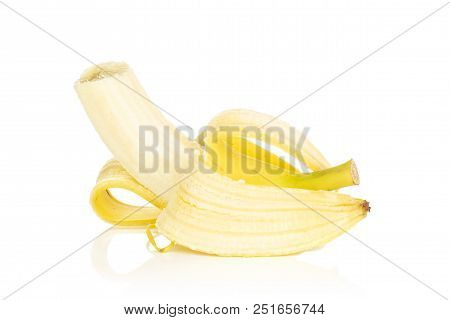 One Whole Bitten And Opened Fresh Yellow Banana Isolated On White Background