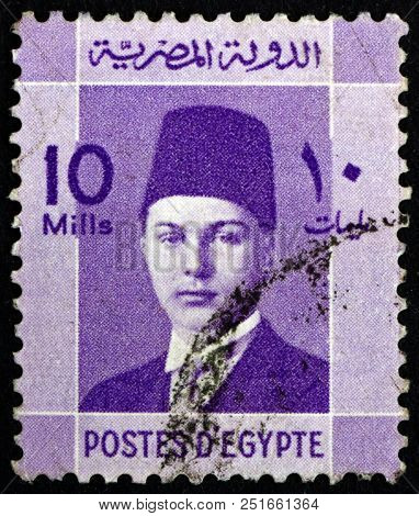 Egypt - Circa 1937: A Stamp Printed In Egypt Shows King Farouk Of Egypt, Portrait, Circa 1937