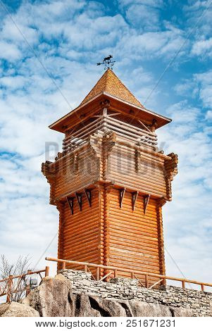 Wooden Tower Built Of Logs