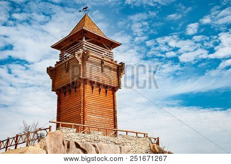 Wooden Tower Built Of Logs