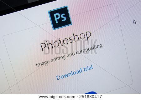 Ryazan, Russia - July 11, 2018: Adobe Photoshop, Software Logo On The Official Website Of Adobe