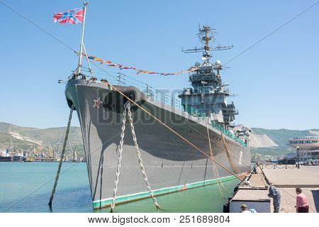 Novorossiysk, Russia - May 3, 2018: Cruiser Mikhail Kutuzov In The Port Of Novorossiysk