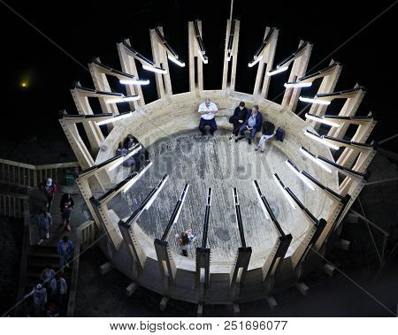 Turda, Romania - June 18: People Resting In  Salina Turda, Turda Salt Mine, Near Cluj Napoca, Transy