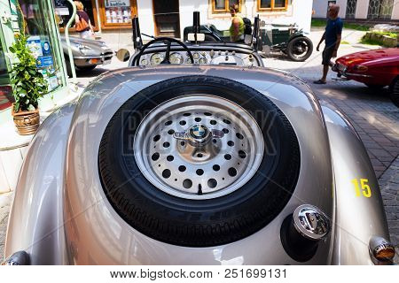 Saalbach-hinterglemm, Austria - June 21 2018: Vintage Car Bmw 328 Roadster Oldsmobile Veteran Produc