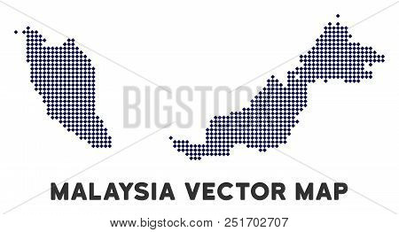 Dotted Malaysia Map. Abstract Geographic Plan. Pixels Have Rhombus Form And Dark Blue Color. Vector 