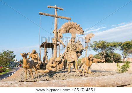 Peru July 27 2018 These Sculptures Represent The Arrival Of The First Inca Civilization. They Are Lo