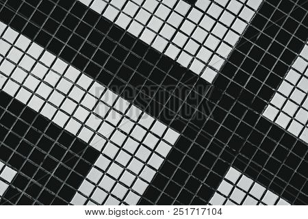 Black And White Small Square Bathroom Floor Tile With Modern Pattern. Top View Of Bathroom Wall Tile