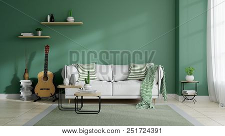 Modern Mid Century And Minamalist Interior Of Living Room, Eco Space Concept  Design , White Sofa An