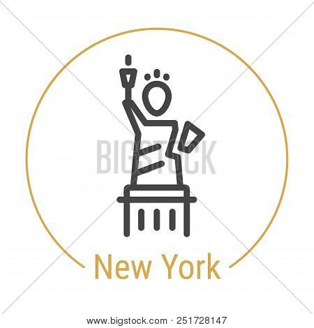 New York, United States Vector Line Icon With Gold Circle Isolated On White. New York Landmark - Emb