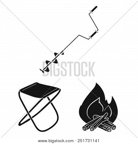 Fishing And Rest Black Icons In Set Collection For Design. Tackle For Fishing Vector Symbol Stock  I