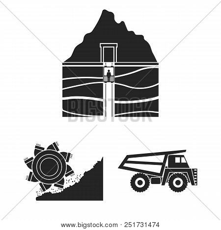 Mining Industry Black Icons In Set Collection For Design. Equipment And Tools Vector Symbol Stock  I