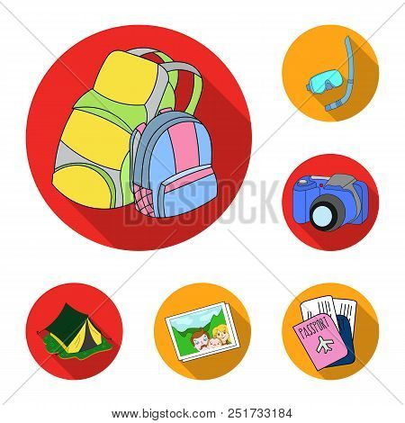 Family Holiday Flat Icons In Set Collection For Design. Recreation And Equipment. Vector Symbol Stoc