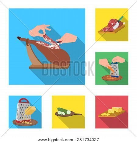 Cooking Food Flat Icons In Set Collection For Design. Kitchen, Equipment And Tools Vector Symbol Sto