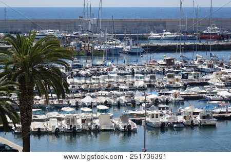        Blanes, Costa Brava, Spain, June 29, 2018. Port of Blanes                        