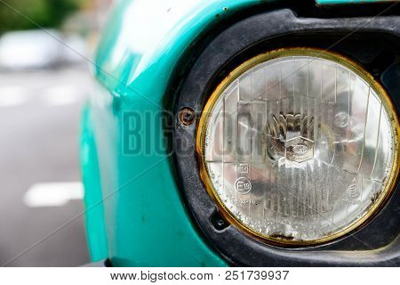 Miercurea Ciuc, Romania- 01 August 2018: Scratched Headlight On Old Dacia 1310.