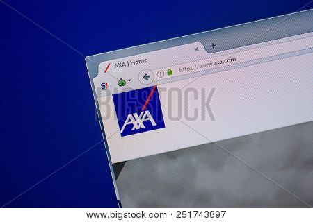 Ryazan, Russia - July 11, 2018: Axa.com Website On The Display Of Pc