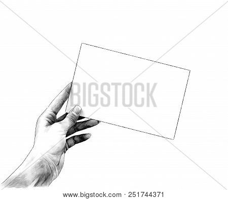 The Female Hand Sticks Out From The Side And Holds The Rectangular Card Blank