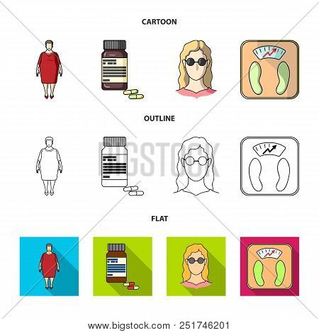 Full Woman, A Girl With Glasses, A Scales With Exquisite Result. Diabeth Set Collection Icons In Car