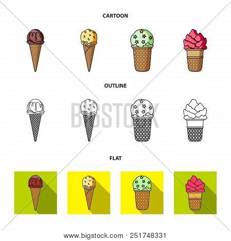 Ice Cream On A Stick, In A Waffle Cone And Other Species. Ice Cream Set Collection Icons In Cartoon,