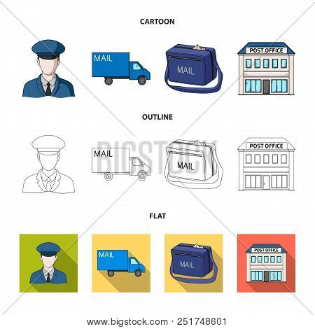 The Postman In Uniform, Mail Machine, Bag For Correspondence, Postal Office.mail And Postman Set Col
