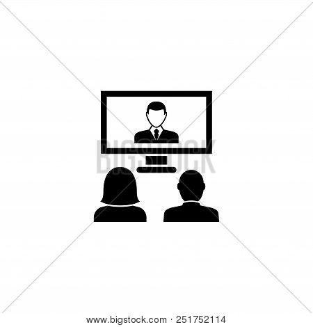 Videoconference, Online Presentation. Flat Vector Icon Illustration. Simple Black Symbol On White Ba