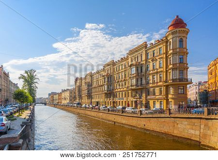 St. Petersburg Russia July 2018: Houses On The Griboyedov Canal Embankment