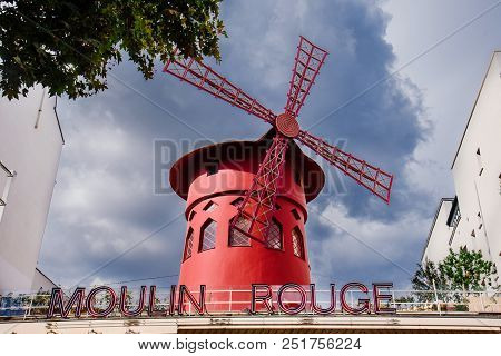 Paris, France - August 10, 2017. Moulin Rouge Is Famous And One Of The Most Prestigious Cabarets In 
