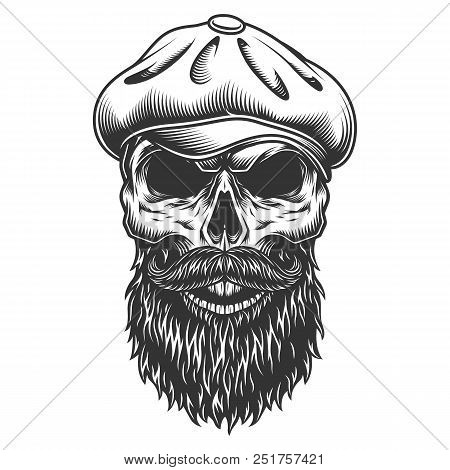 Skull In The Tweed Hat. Vector Vintage Illustration
