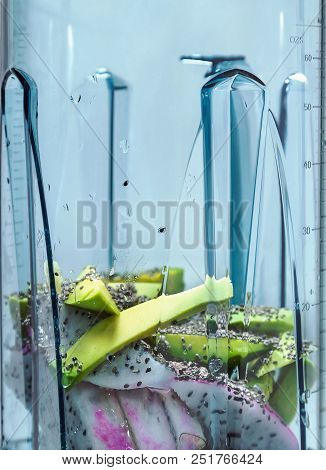 Energy Smoothie.  Ingredients  For Energy Smoothie In Blender Clouseup.  Ingredients  Such As:  Avoc