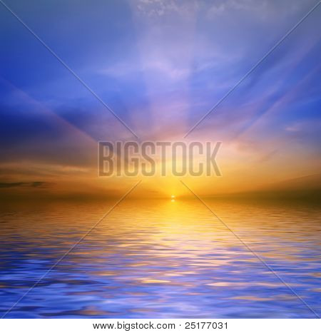 背景の夕日海ピース