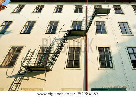Fire Escape On The Facade Of Hops Store In Zatec Town. Czech Republic.