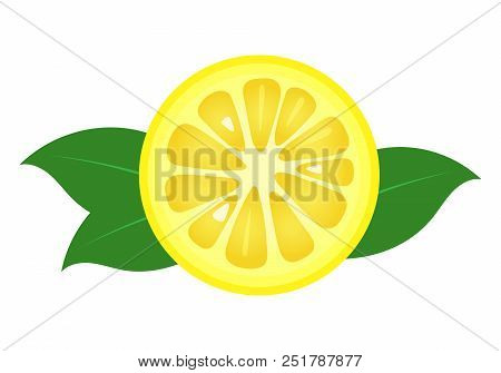 Lemon Fruit Slice Closeup Icon, Round Piece Of Lemon. Logo Design, Flat Vector Illustration