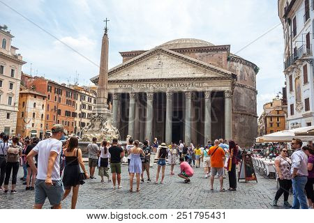 Rome, Italy - 22.06.2018: Tourists Visit The Pantheon In Rome. Roman Pantheon Is One Of The Best-kno