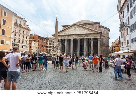 Rome, Italy - 22.06.2018: Tourists Visit The Pantheon In Rome. Roman Pantheon Is One Of The Best-kno