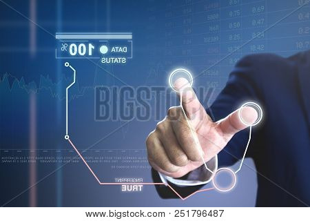 Businessman Touching A Virtual Screen To Login To An Encrypted Personal Account Computerised Databas