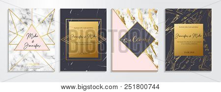 Set Of Abstract Invitations And Greeting Cards For Wedding, Engagement, Anniversary Etc. Elegant Tex