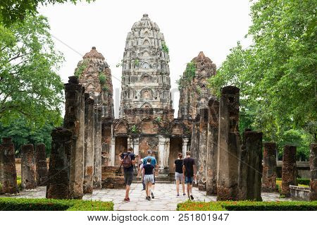 Wat Si Sawai  Sukhothai Thailand:- July 27 2018:- A big Khmer style temple in Sukhothai. of big temples in Sukhothai Historical Park,  Sukhothai THAILAND.