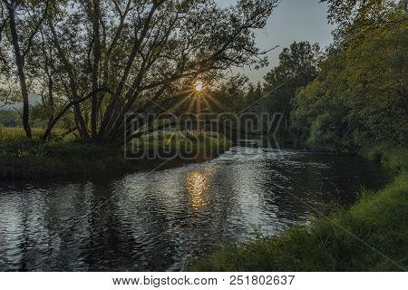 Tepla Vltava River Near Soumarsky Most Village And Camping Place