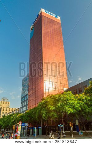 Barcelona, Spain - June 9, 2018: Edificio Allianz (torre Allianz). Allianz Tower In Barcelona.