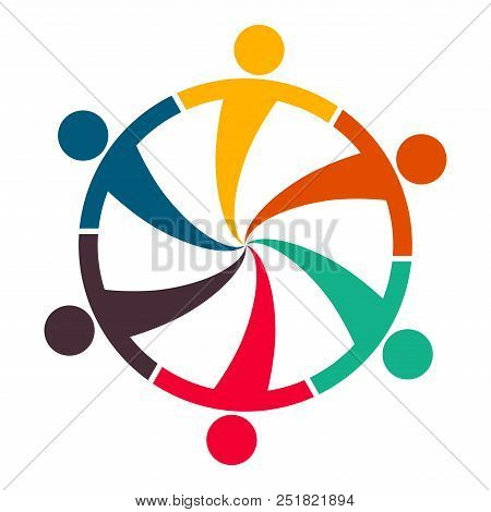 Group Of Six Persons In Circle Logo. Holding Hands.the Summit Workers Are Meeting In The Same Power 