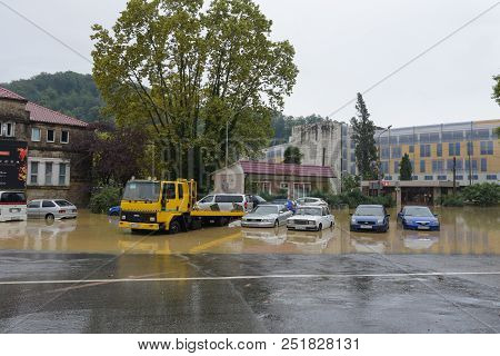 Sochi, Russia - 15 July 2018: Flooding After Heavy Rains In Matsesta District