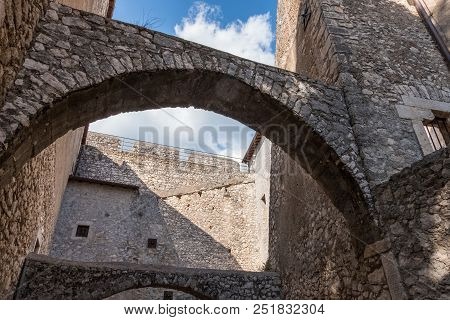 Architecture Design Detail Of Caetani Stone Medieval Castle. Beautiful Wallpaper Background. Sermone