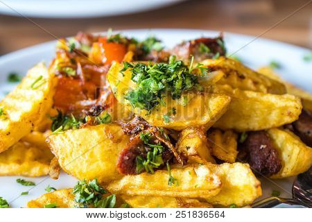 Fried Potatoes And Meat, Ojakhuri - Traditional Georgian Food