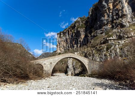 Landscape Of Bridge Of Missios In Vikos Gorge And Pindus Mountains, Zagori, Epirus, Greece