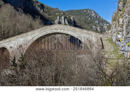 Landscape Of Bridge Of Missios In Vikos Gorge And Pindus Mountains, Zagori, Epirus, Greece