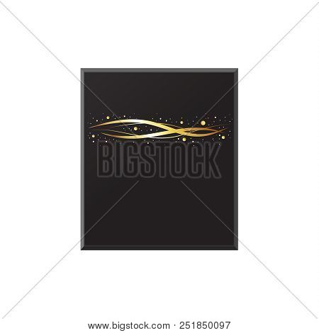 Black Rectangle With Golden Shiny Lines And Sparkles. Vector Abstract Illustration